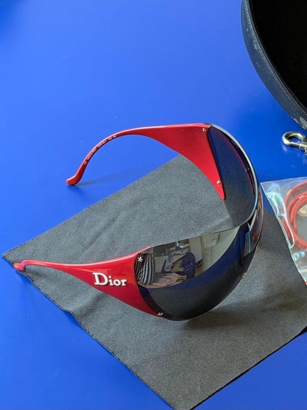 Dior Sunglasses Red Shield Shape Eyewear